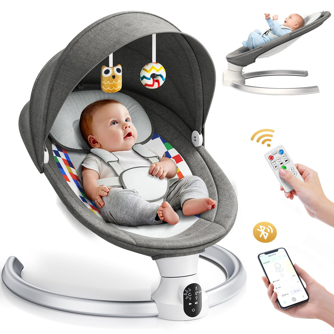 Kotsy Babywippe Elektrisch mit 5 Natürlichen Schaukelgeschwindigkeiten, Babyschaukel elektrisch mit
