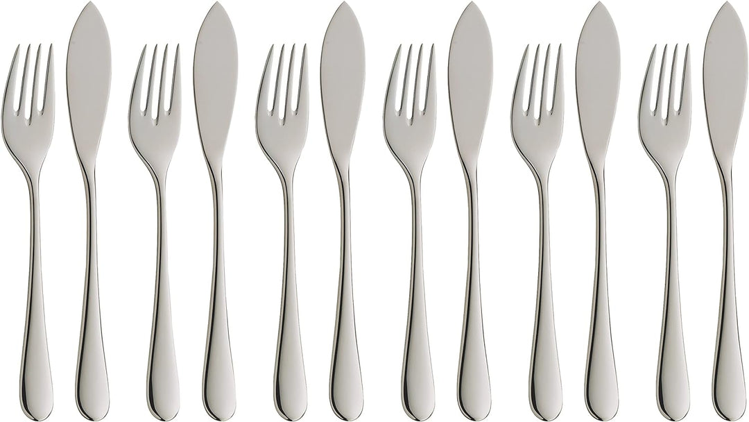 WMF Merit Fischbesteck 12 teilig, Fischset für 6 Personen, Fischgabel, Fischmesser, Cromargan protec