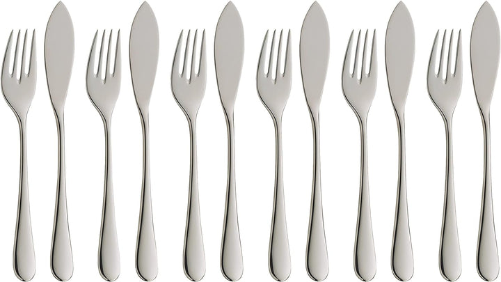 WMF Merit Fischbesteck 12 teilig, Fischset für 6 Personen, Fischgabel, Fischmesser, Cromargan protec