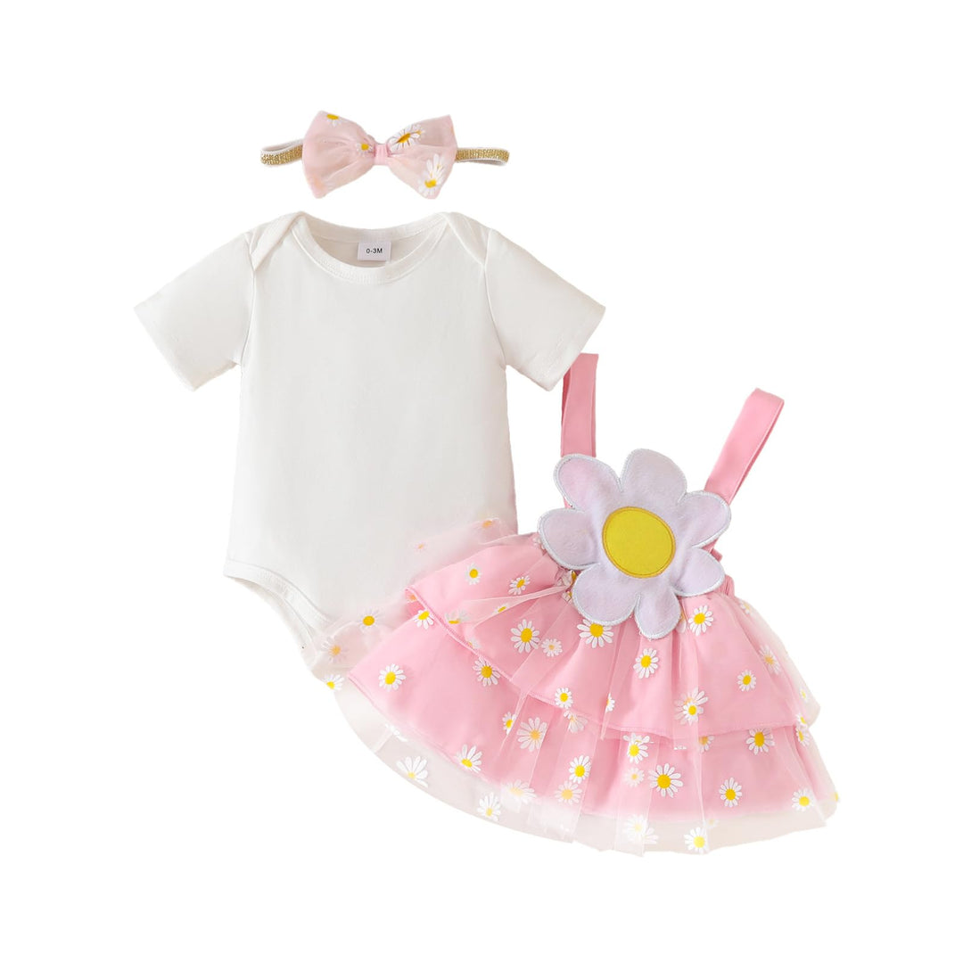 Baby Mädchen Kleidung für Neugeborene gerüschte Oberteile Sonnenblumen Hosenträgerröcke mit Stirnban