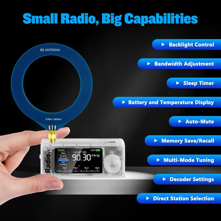 AURSINC SI4732 Mini Radio V3 Tragbare Kurzwelleempfänger, AM/FM/LSB/USB-Betriebsmodi, HF SW MW VHF V