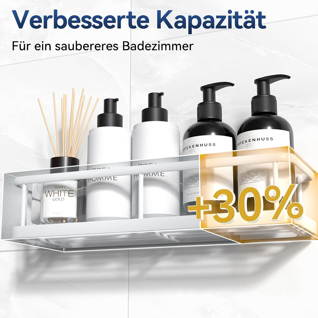 YASONIC Duschablage Ohne Bohren Set, 100% Rostfreie Duschregal (6-Teilig) Weiss Duschablage Set (6-T