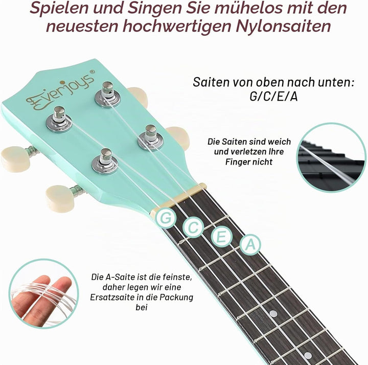 Sopran-Ukulele Anfängerset für Kinder Erwachsene Studenten mit kostenlosem Online-Unterricht 21 Zoll