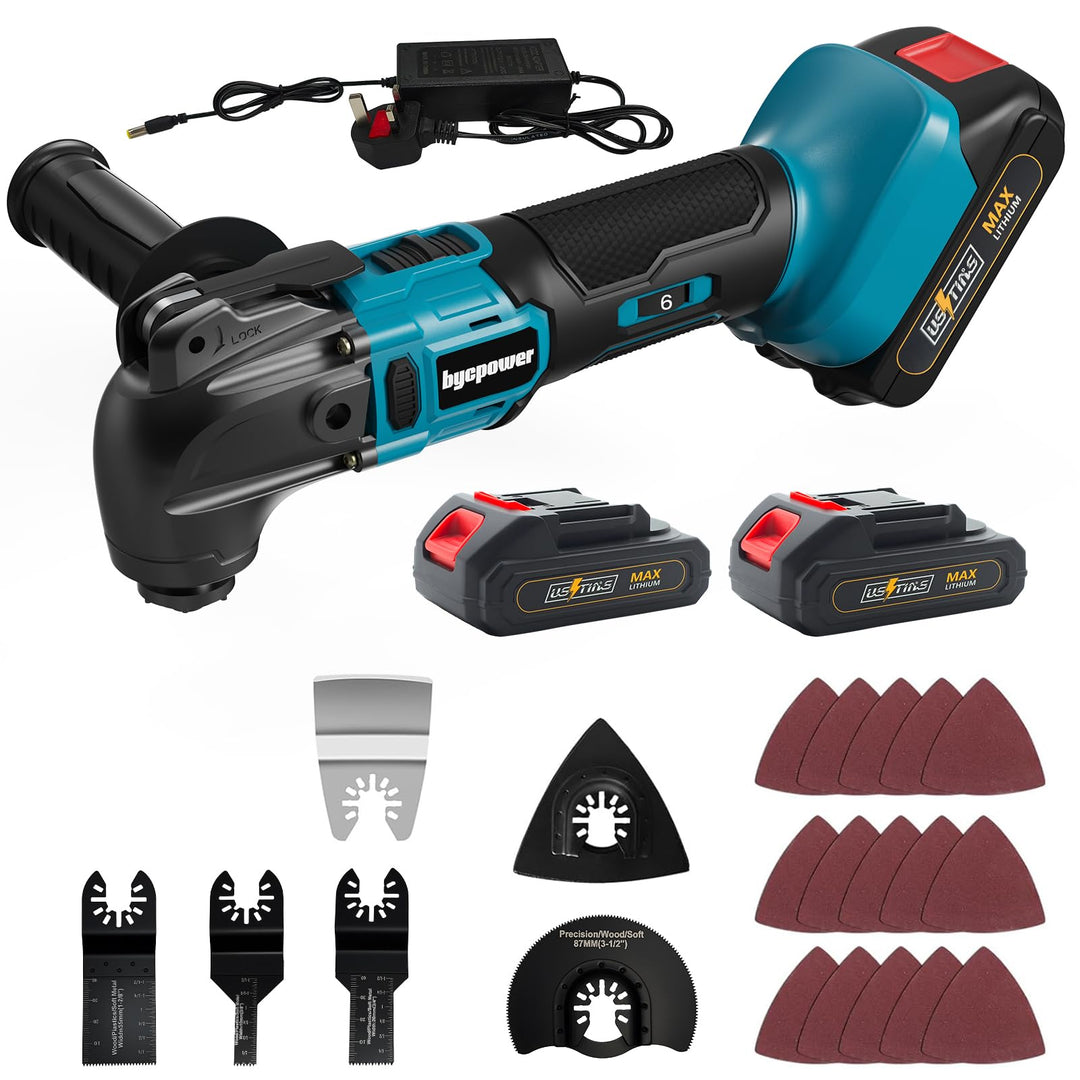 Multifunktionswerkzeug Akku, Oszillationswerkzeug mit 2pcs 2.0Ah Akkus, Kompatibel mit Makita 18V, 6
