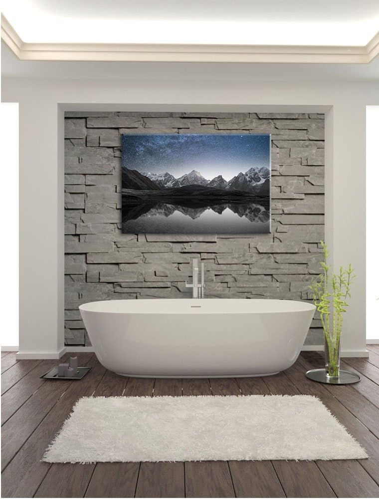 Pixxprint Sternenhimmel über dem Gebirge als Leinwandbild | Grösse: 100x70 cm | Wandbild | Kunstdruc