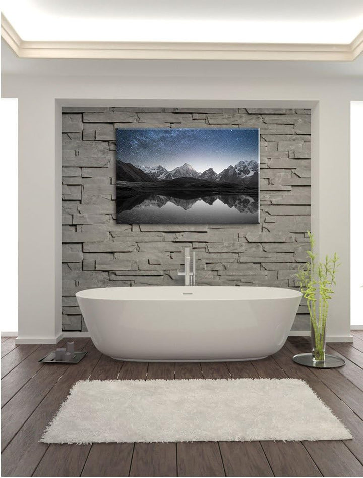 Pixxprint Sternenhimmel über dem Gebirge als Leinwandbild | Grösse: 100x70 cm | Wandbild | Kunstdruc