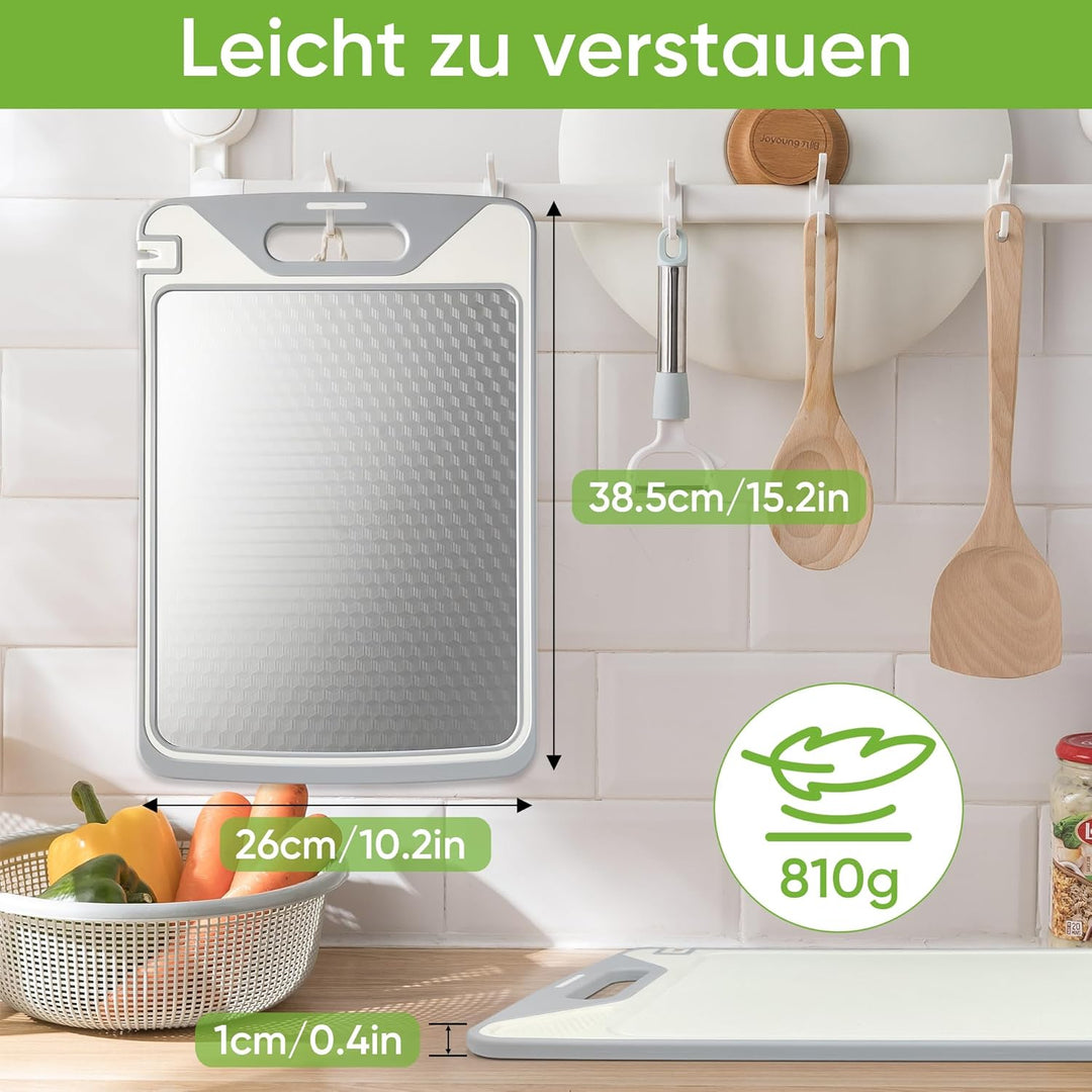 Schneidebrett Edelstahl Doppelseitiges Silikonkante Schneidebretter Kunststoff für die Küche, Titan