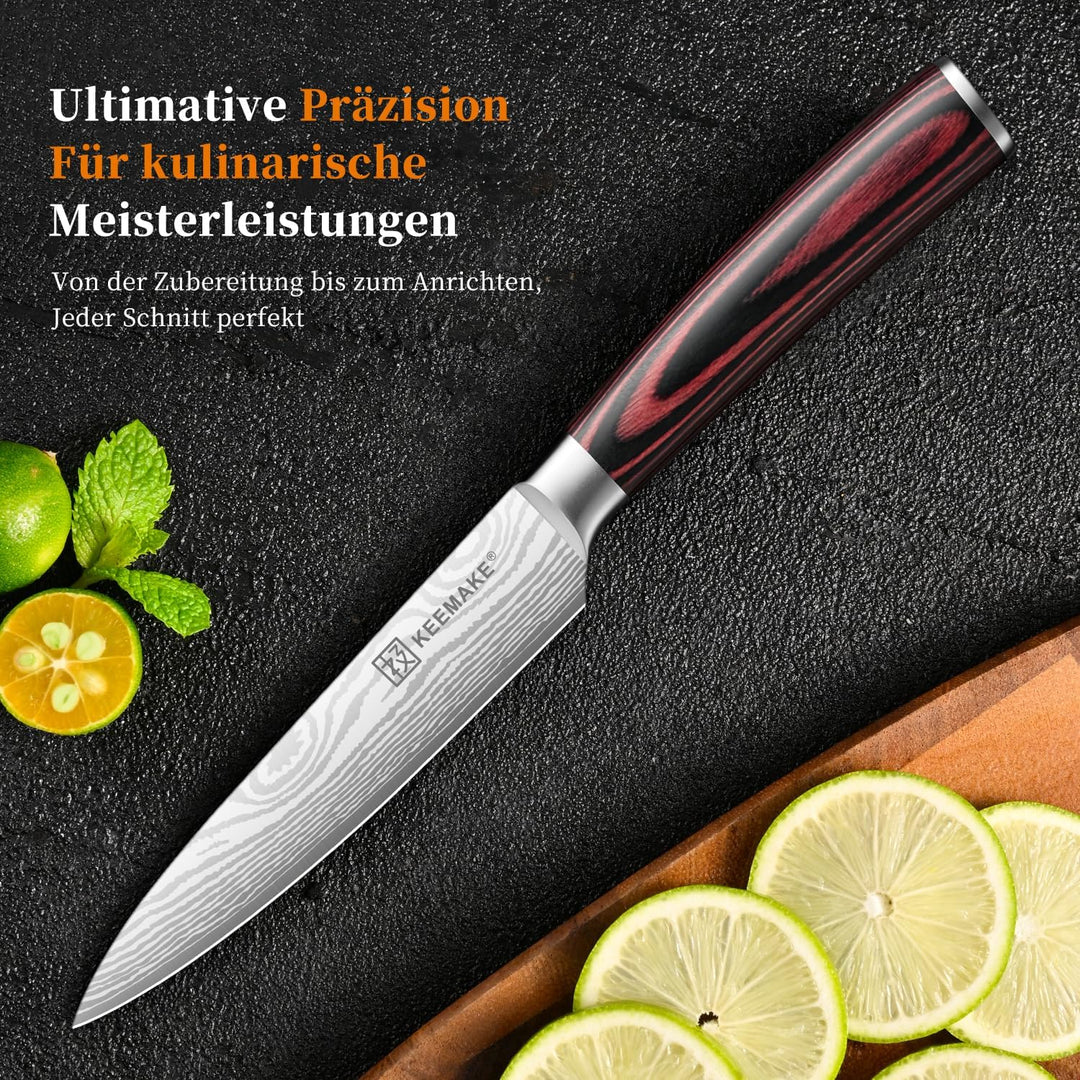 KEEMAKE Küchenmesser Klein Allzweckmesser, 13cm Scharf Gemüsemesser Kochmesser aus Edelstahl mit Kli