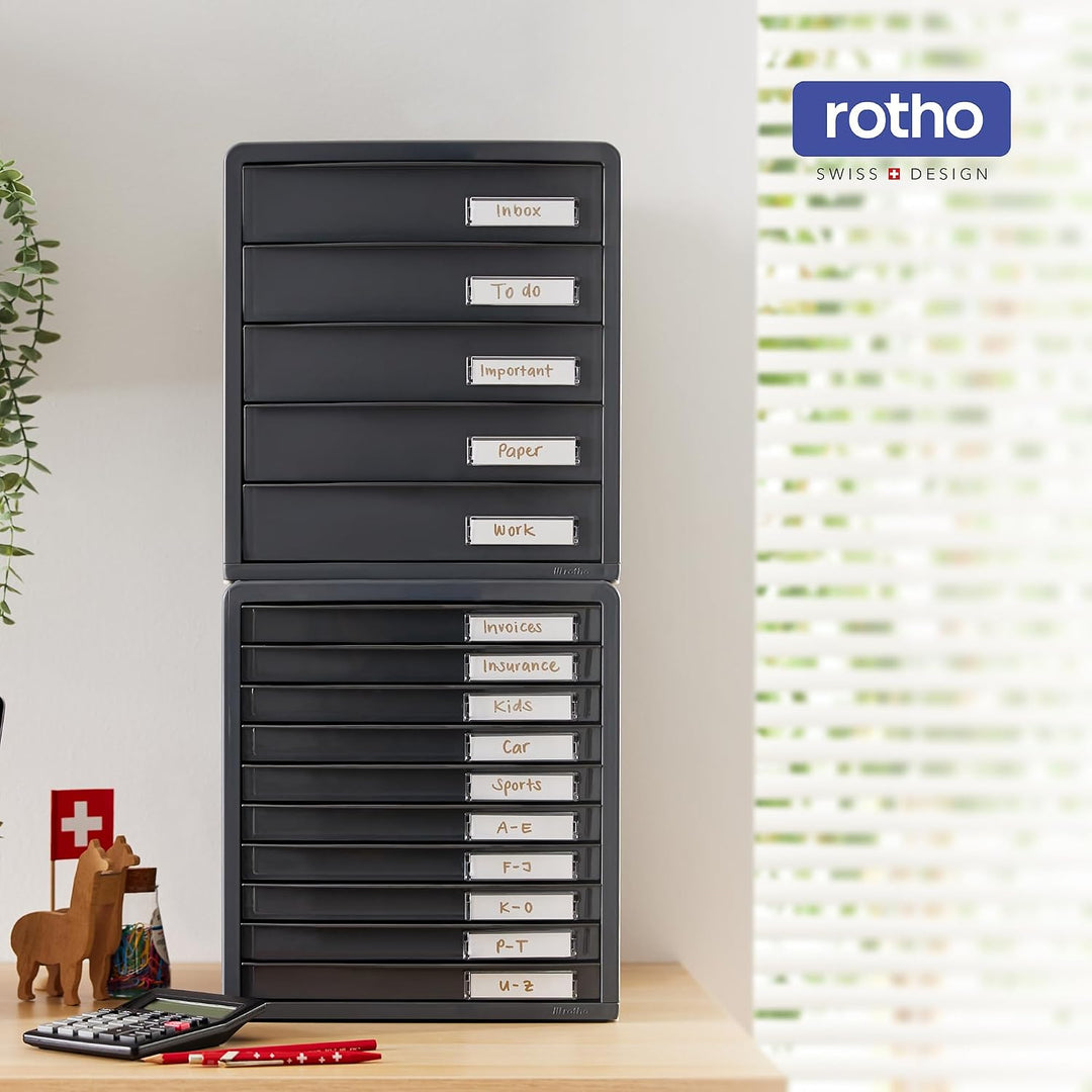 Rotho Timeless Schubladenbox / Bürobox mit 10 Schüben, Kunststoff (PS) BPA-frei, anthrazit, (34.5 x