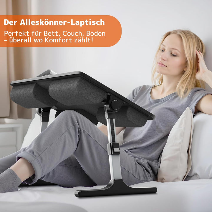 PUTORSEN Laptoptisch fürs Bett - Höhenverstellbar und Winkelverstellbar, 2-in-1 Laptopkissen Klappba