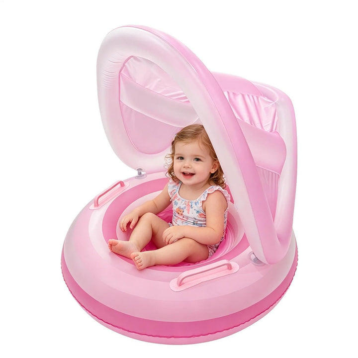 Kinder Poolfloss mit Sonnendach Wasserdicht tragbar aufblasbar Rosa, Rosa
