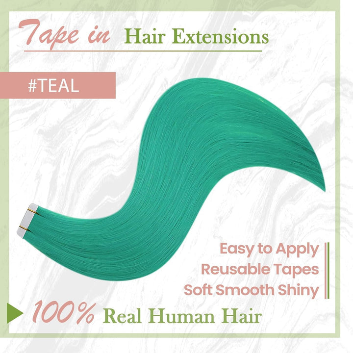 RUNATURE 35cm Echthaar Tape in Extensions Blaugrün Tape in Haarverlangerung Echthaar Remy Tape Exten