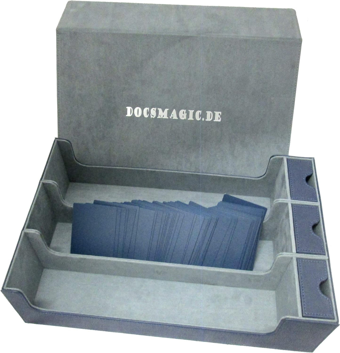 docsmagic.de Premium 3-Row Trading Card Storage Box Blue + Trays & Divider - MTG PKM YGO - Aufbewahr