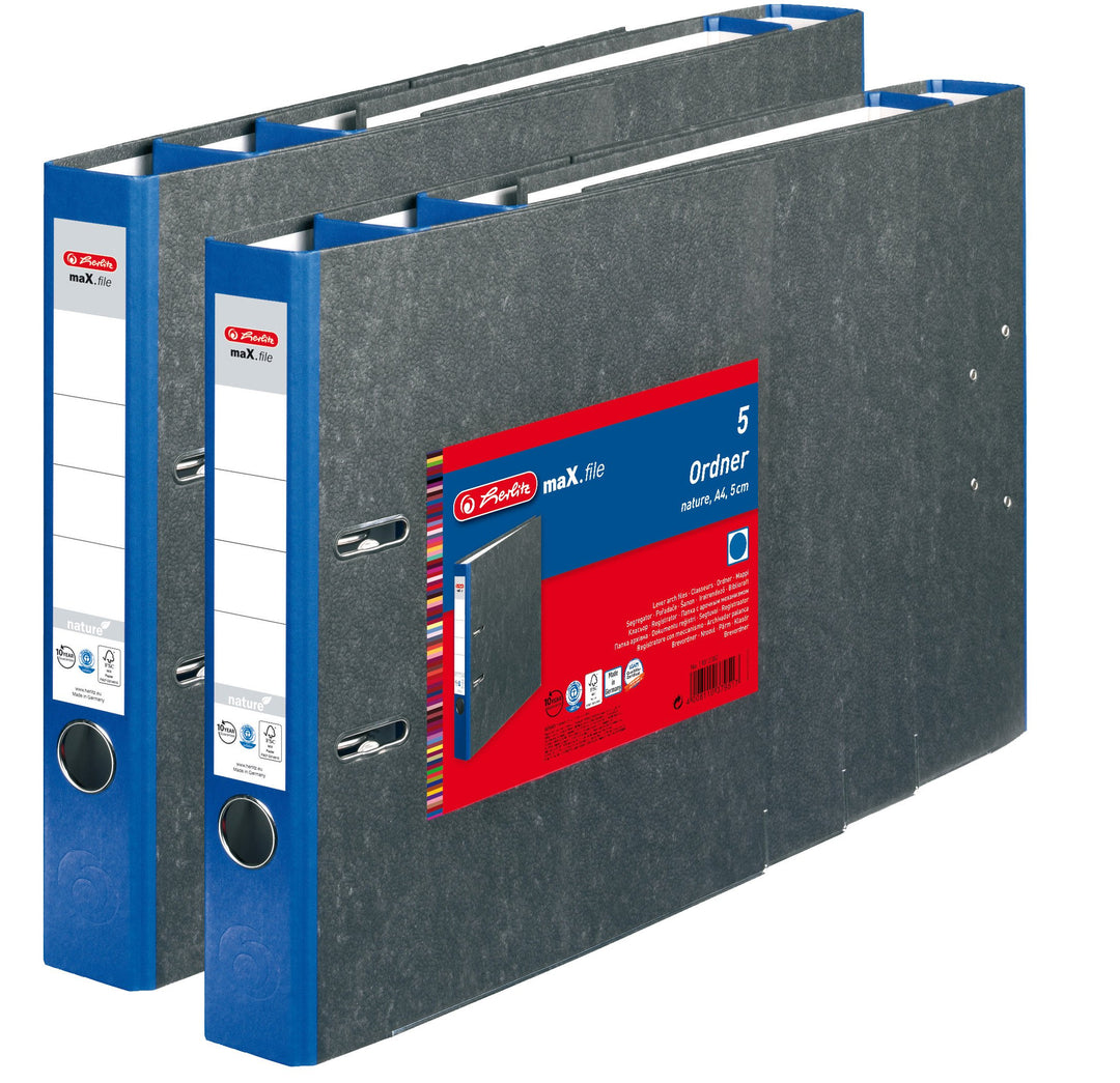 Herlitz Ordner maX.file nature A4 5cm, Wolkenmarmorbezug/Papier, 10er Pack blau