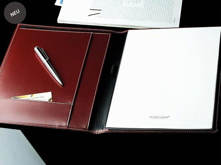 DELMON VARONE - Personalisierbare Schreibmappe DIN A4 aus Cambridge Top Grain Leder rot, Organizer K