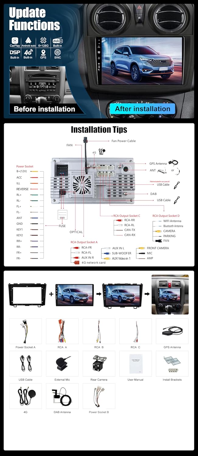 Eingebaut 4G LTE & DAB | Android 15 QLED Autoradio für Honda CRV (2006-2011) | 6G+128G | Carplay And