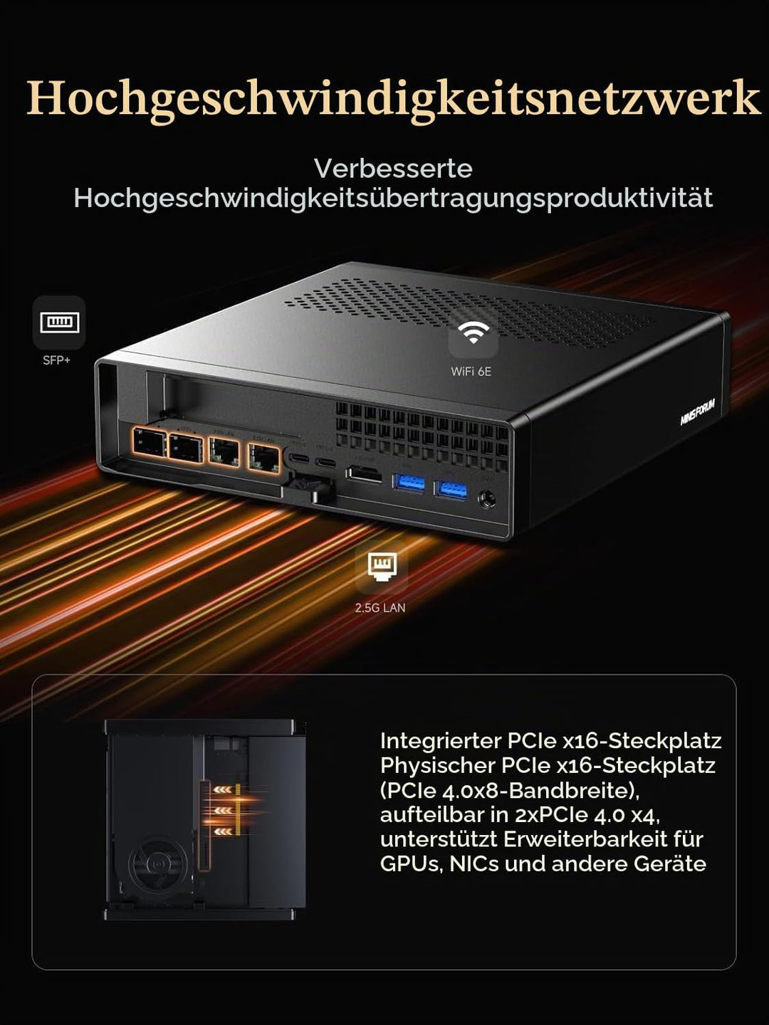 MINIS FORUM MS-A2 Mini-PC, AMD Ryzen 9 9955HX (16 Kerne / 32 Threads, bis zu 5,4 GHz), 32 GB DDR5, 1
