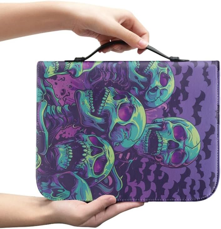 Gothic Totenköpfe Fledermäuse Buchhülle für Notizbuch, dunkelviolette Fledermäuse, Leder, Buchtasche
