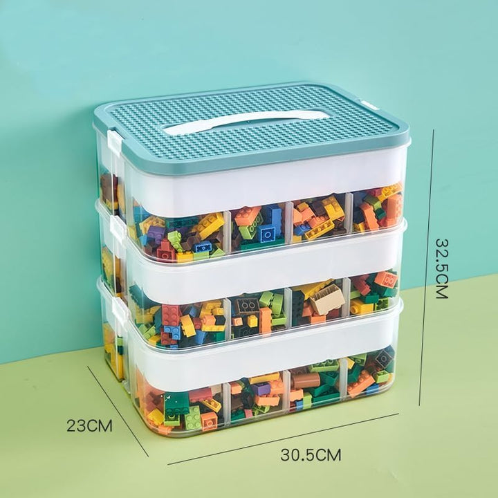 Dreifach Aufbewahrungsbox für Lego Bausteine Ablagefächer Stapelbar Kisten Spielzeug Aufbewahrung mi