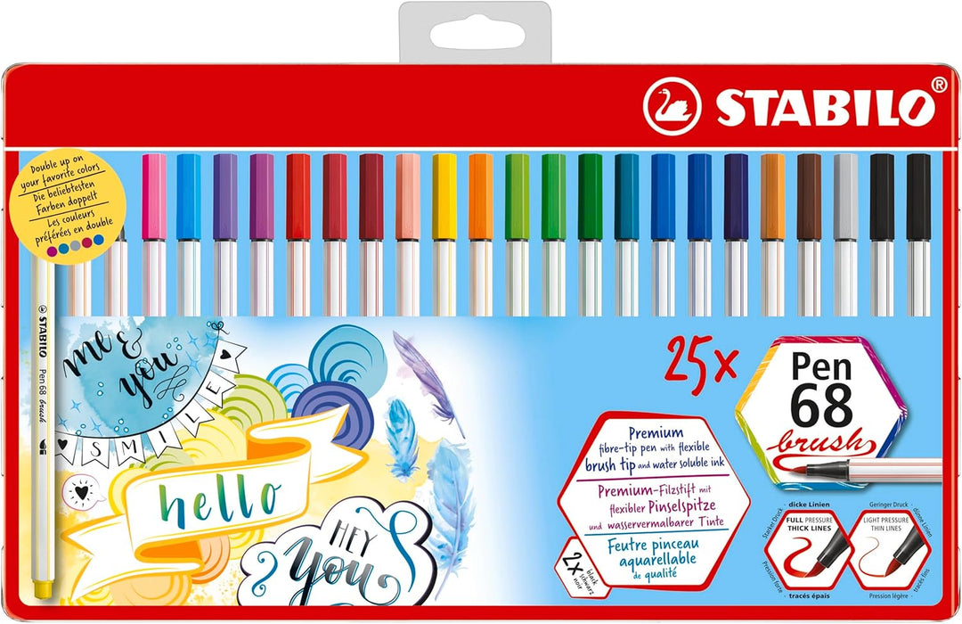 Premium-Filzstift mit Pinselspitze für variable Strichstärken - STABILO Pen 68 brush - 25er Metallet