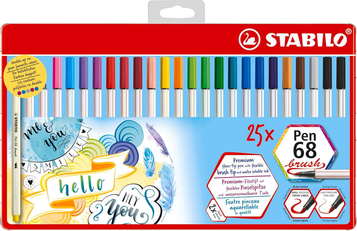 Premium-Filzstift mit Pinselspitze für variable Strichstärken - STABILO Pen 68 brush - 25er Metallet