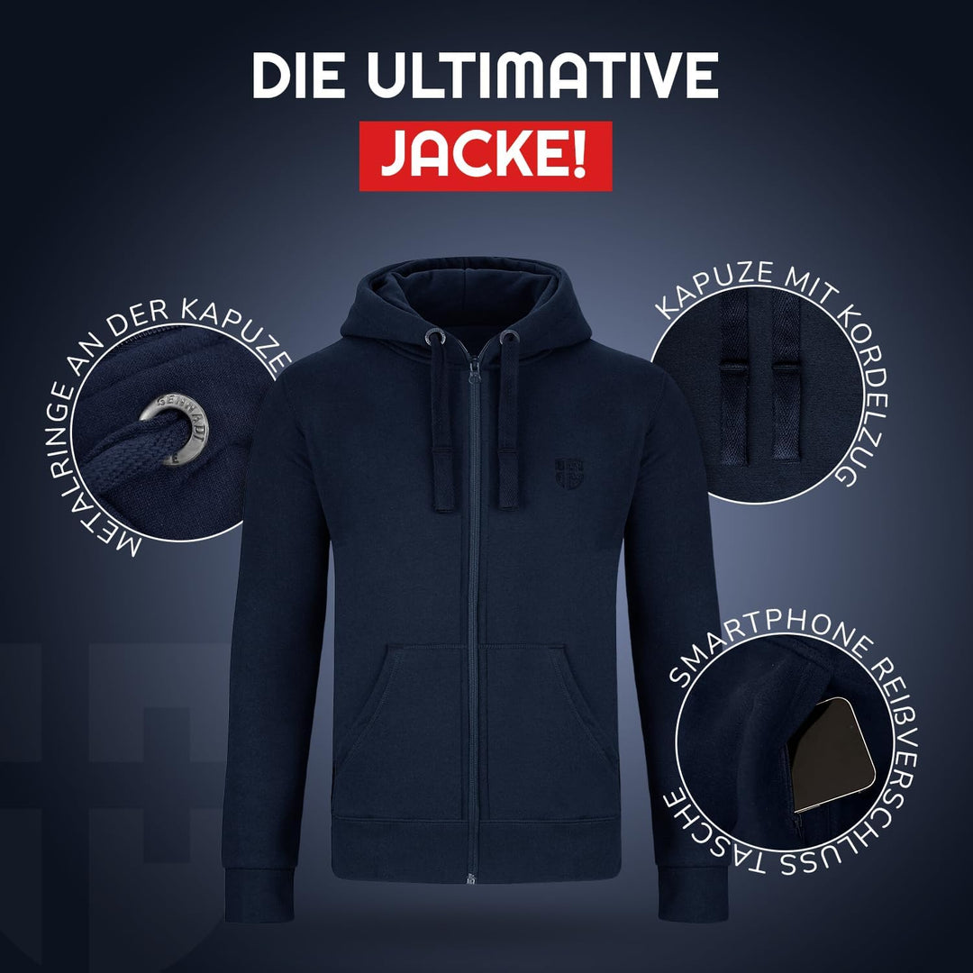 Gennadi Hoppe Herren Trainingsjacke Kapuzenjacke Joggingjacke XXL Blau (Navy), XXL Blau (Navy)