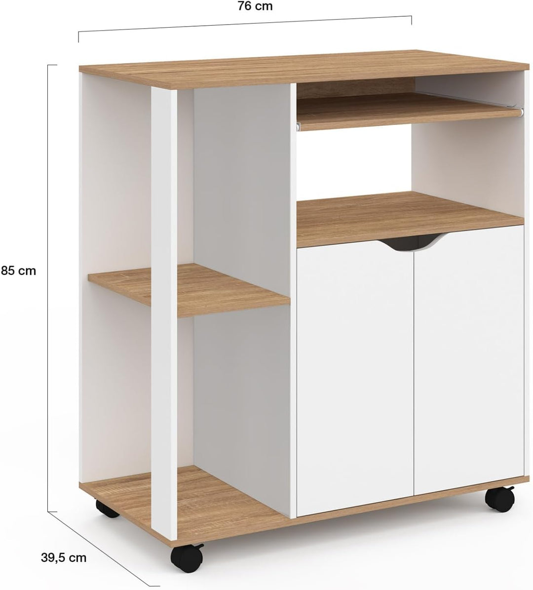IDMarket - Küchenwagen Cosi, Holz, weiss und Platten in Buche-Optik, Länge 76 cm