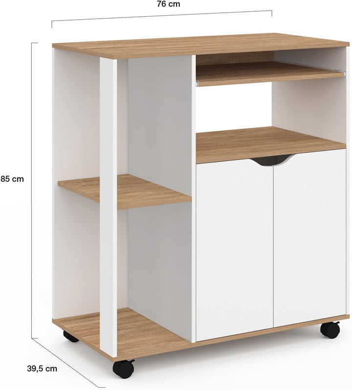 IDMarket - Küchenwagen Cosi, Holz, weiss und Platten in Buche-Optik, Länge 76 cm