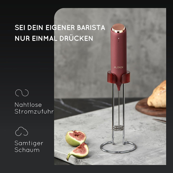 Flendy Wiederaufladbarer Elektrischer Milchaufschäumer-Stab mit Ladesockel | USB‑C‑Ladesockel, Doppe