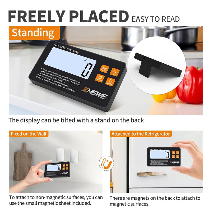 Waage Küchenwaage Digital mit Wireless Geteilt LCD-Display 1g/15kg Genau Feinwaage Küche 304 Edelsta