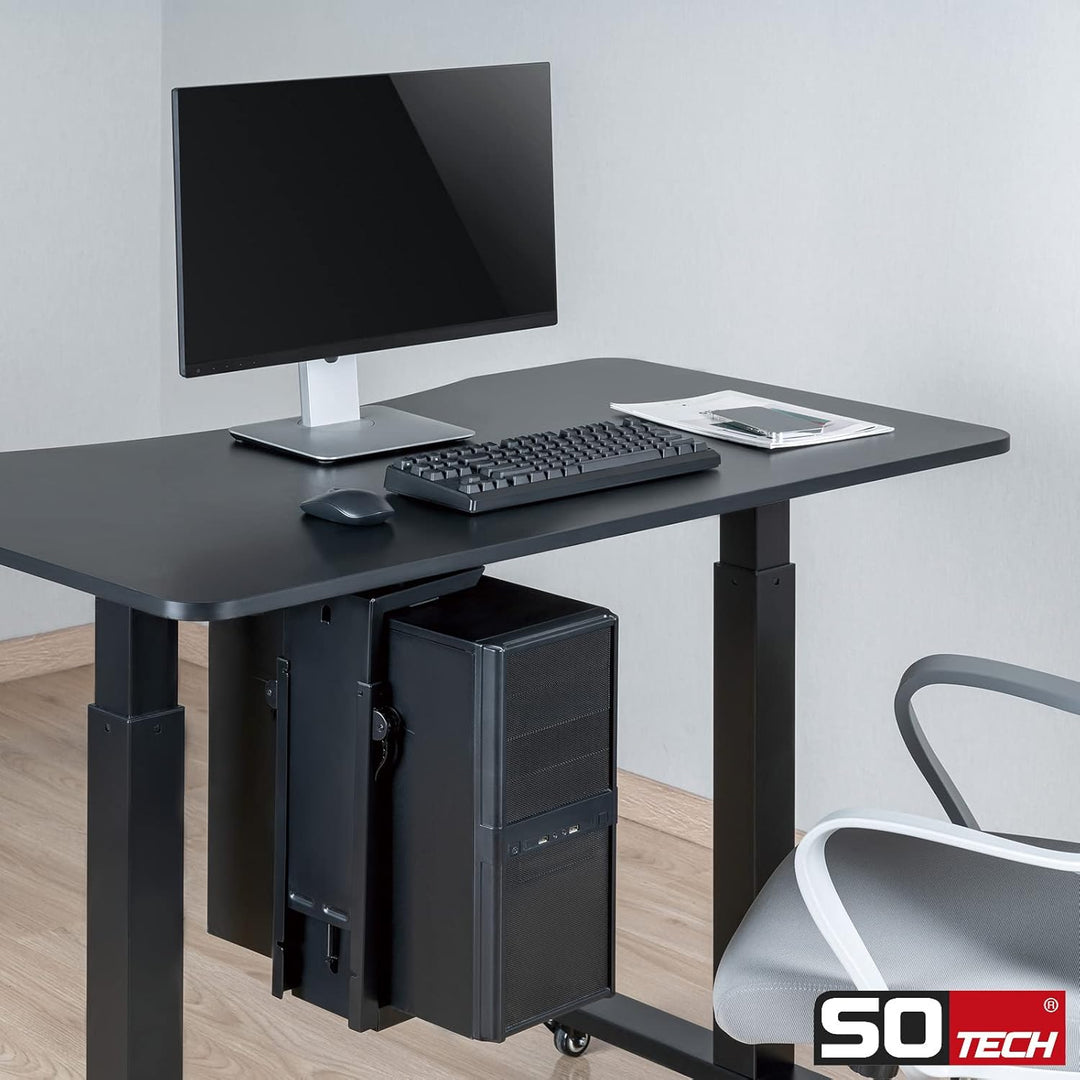SOTECH Unterbau PC-Halter III mit 360-Grad-Drehung (Höhenverstellung 340–550 mm, Breitenverstellung