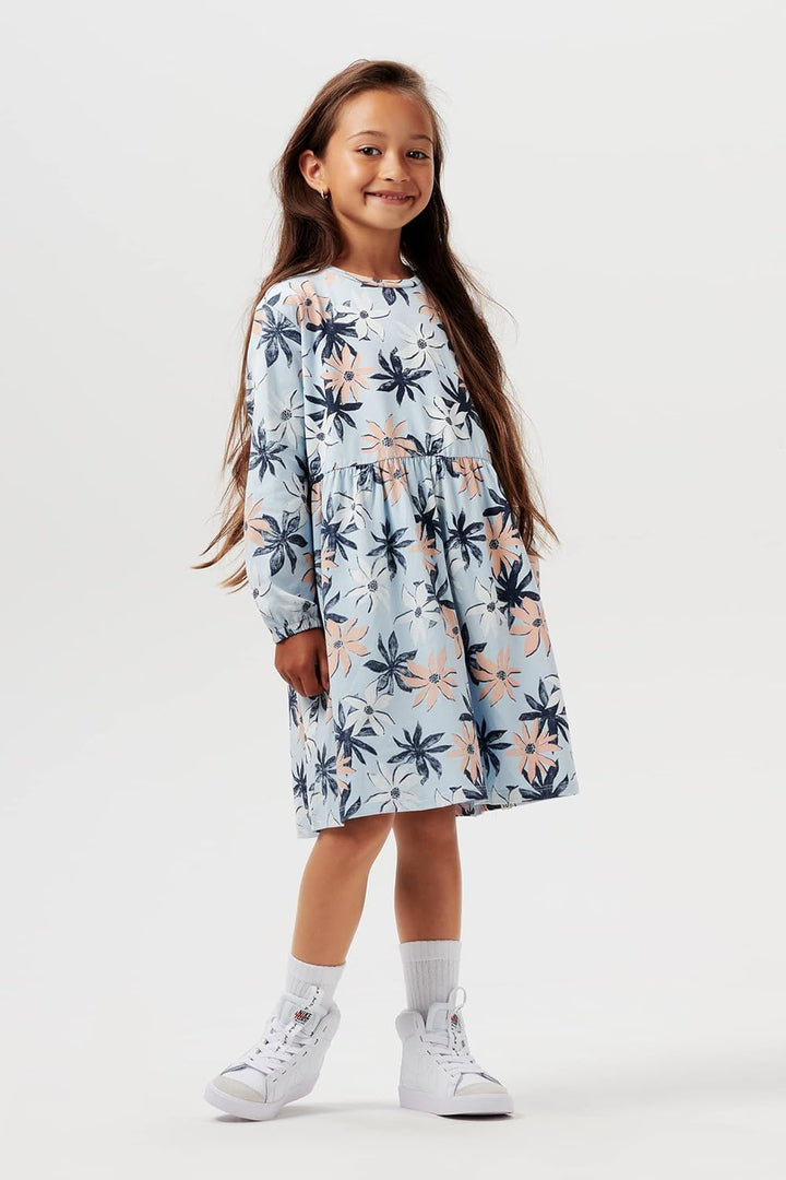 Noppies Mädchen Girls Dress Pittsfield Long Sleeve All Over Print Kinderkleid 140 Skyway, 140 Skyway