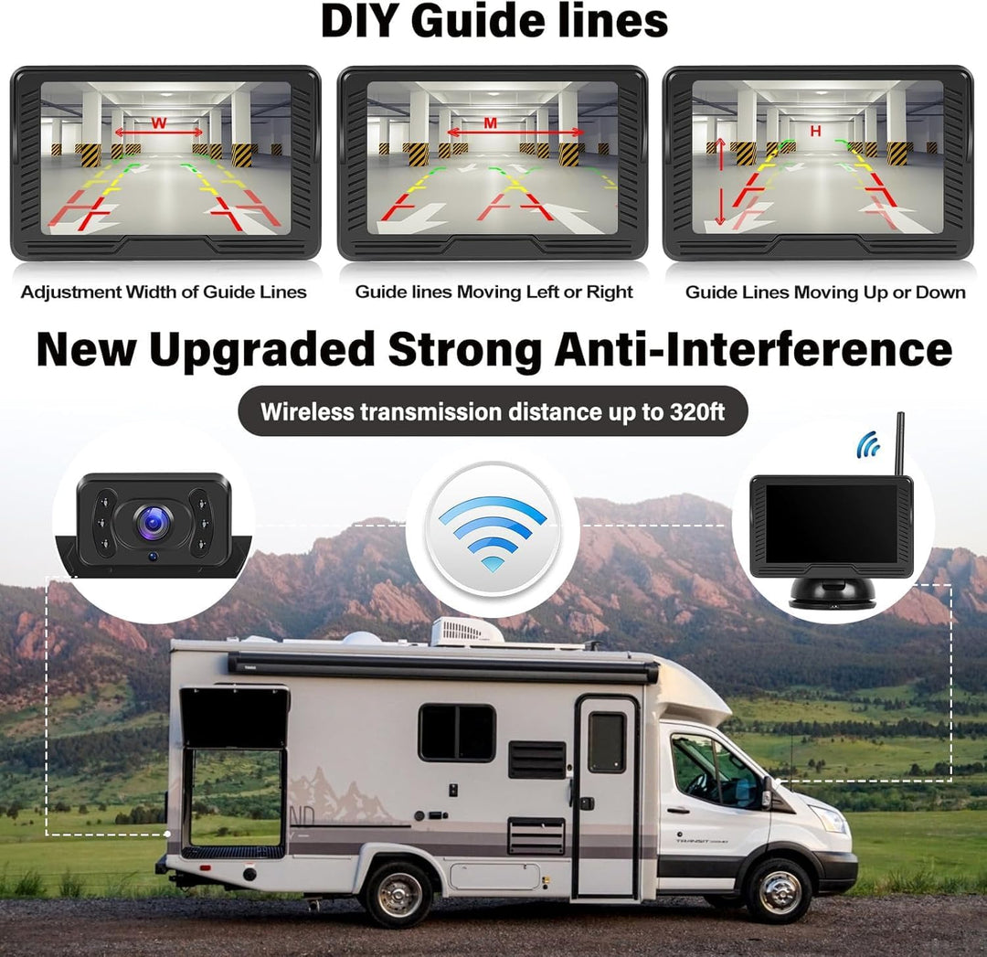 Wireless Digitales drahtloses Rückfahrkamera Kit mit 4,3" IPS-Bildschirm Nachtsicht IP69 wasserdicht