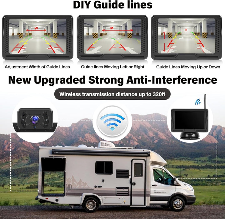 Wireless Digitales drahtloses Rückfahrkamera Kit mit 4,3" IPS-Bildschirm Nachtsicht IP69 wasserdicht
