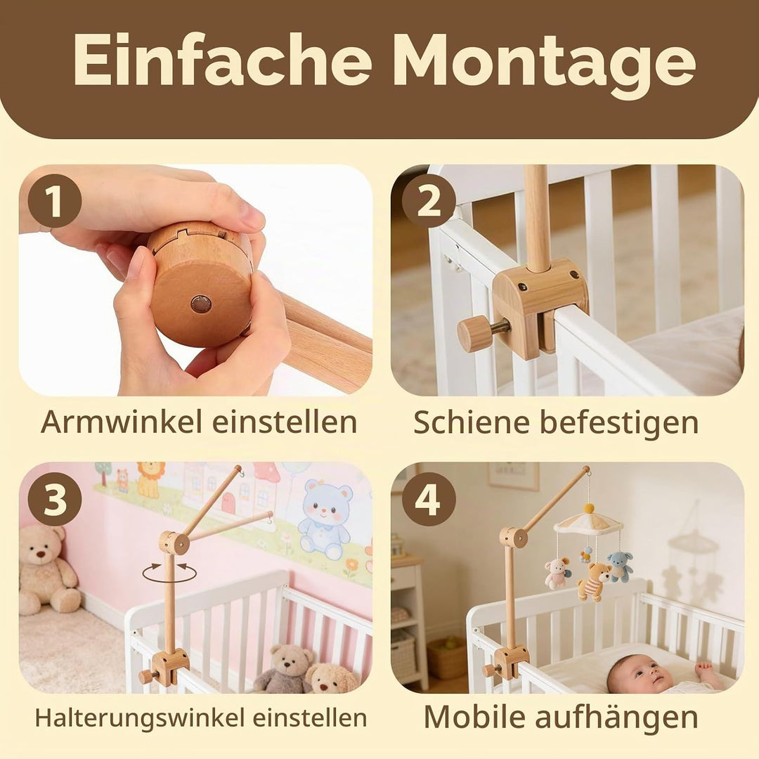 Mobile Halterung Holz für Babybett, und Wickeltisch, 360° Drehbar, Verstellbarer Abnehmbarer Ständer