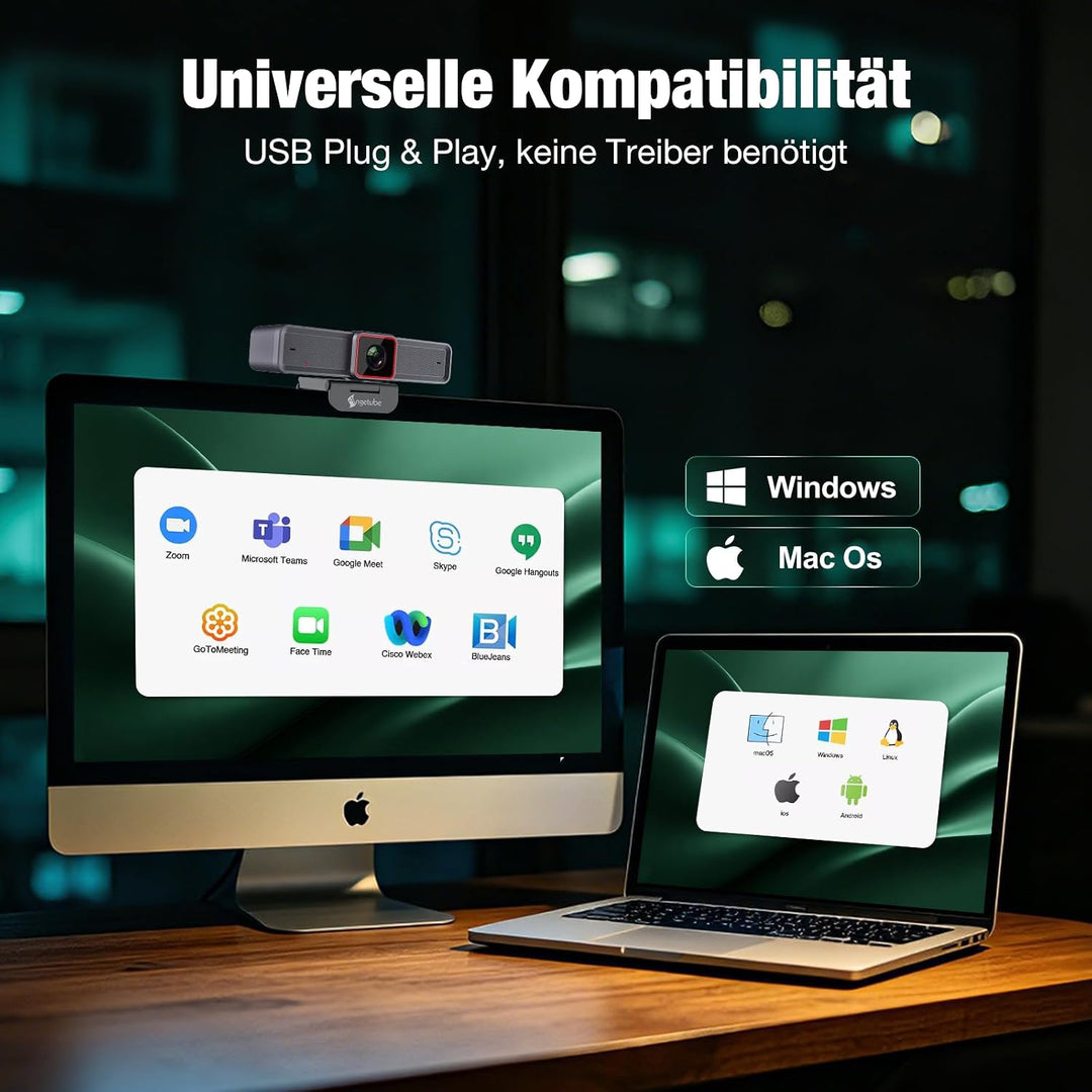 Angetube 4K Webcam für Laptop &amp; Mac, 1080P@60FPS PC Kamera mit 2 Mikrofon | 1/1.5" Sensor, PDAF Auto