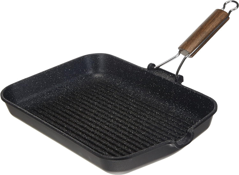 Home Pietra Grillpfanne Antihaft mit klappbarem Griff, Stein, Schwarz, 36x24 cm