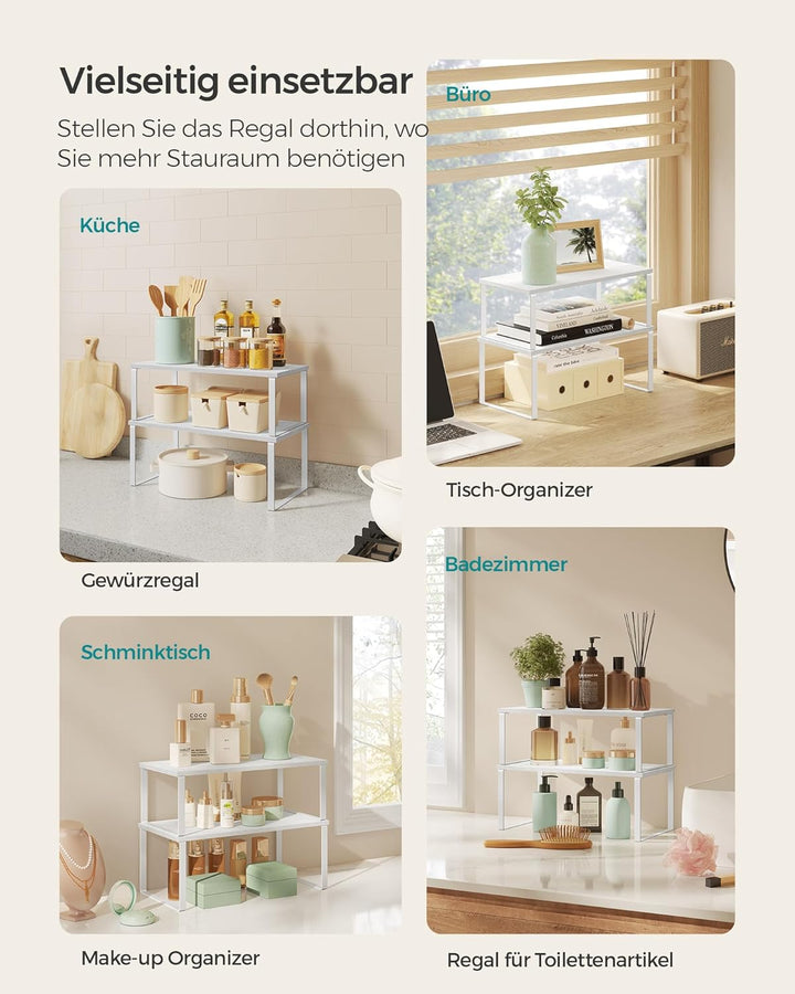 SONGMICS Gewürzregal, 4er Set, Küchenregal, Küchen-Organizer, erweiterbar, Gewürzhalter, stapelbar,