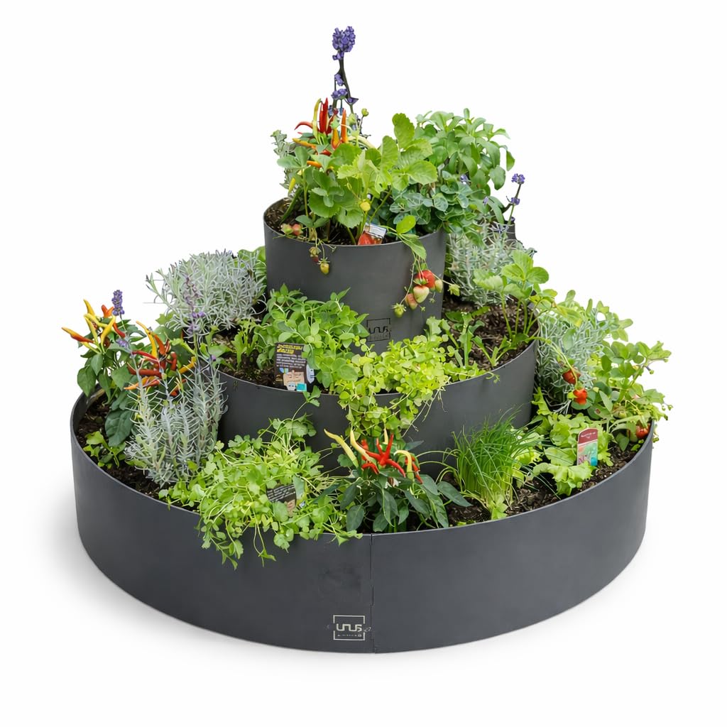 UNUS Kräuterschnecke aus Metall Ø 40 80 120 cm Grau Kräuterspirale mit 3 Ebenen für Kräuter Blumen u