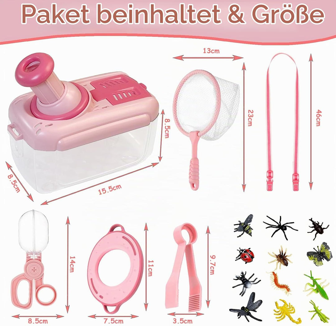 Entdecker Set für Kinder ab 4, Forscherset für Kinder, Insektenbox mit Drehbar Lupe, Kinderlupe, Ins