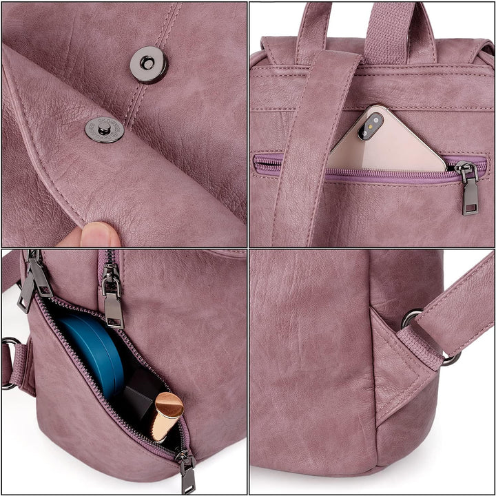 UTO Damen Rucksack gewaschenes PU Leder Reisetasche Grosse Kapazität Für Frauen Schultertasche Multi