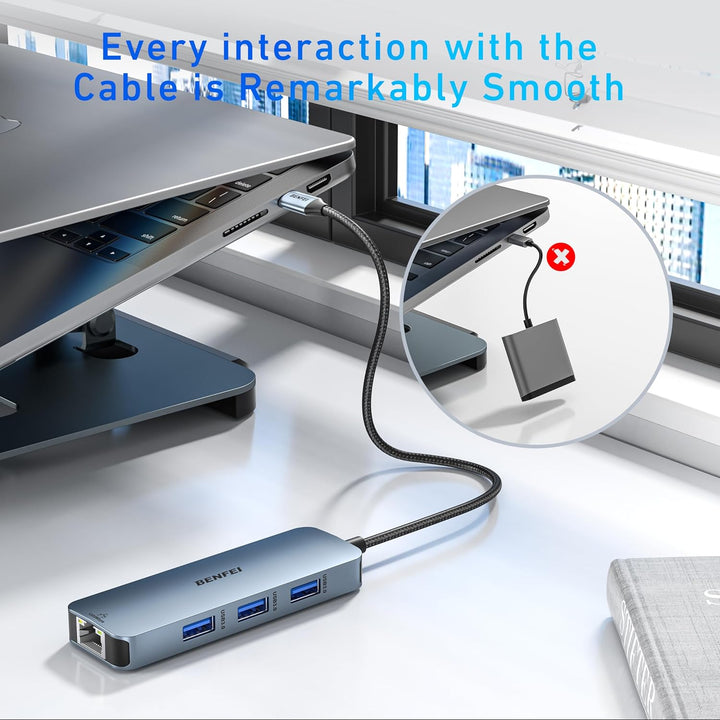 BENFEI 6in1 USB C HUB mit HDMI 4K@60Hz/ Gigabit Ethernet/100W PD Stromversorgung/3*USB A 5Gbps [Sili