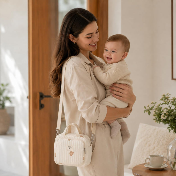 Diaper Bag, Diaper Bag Kleiner Bär, Mommy Bag, Small Quilted Tote with Detachable Adjustable Crossbo