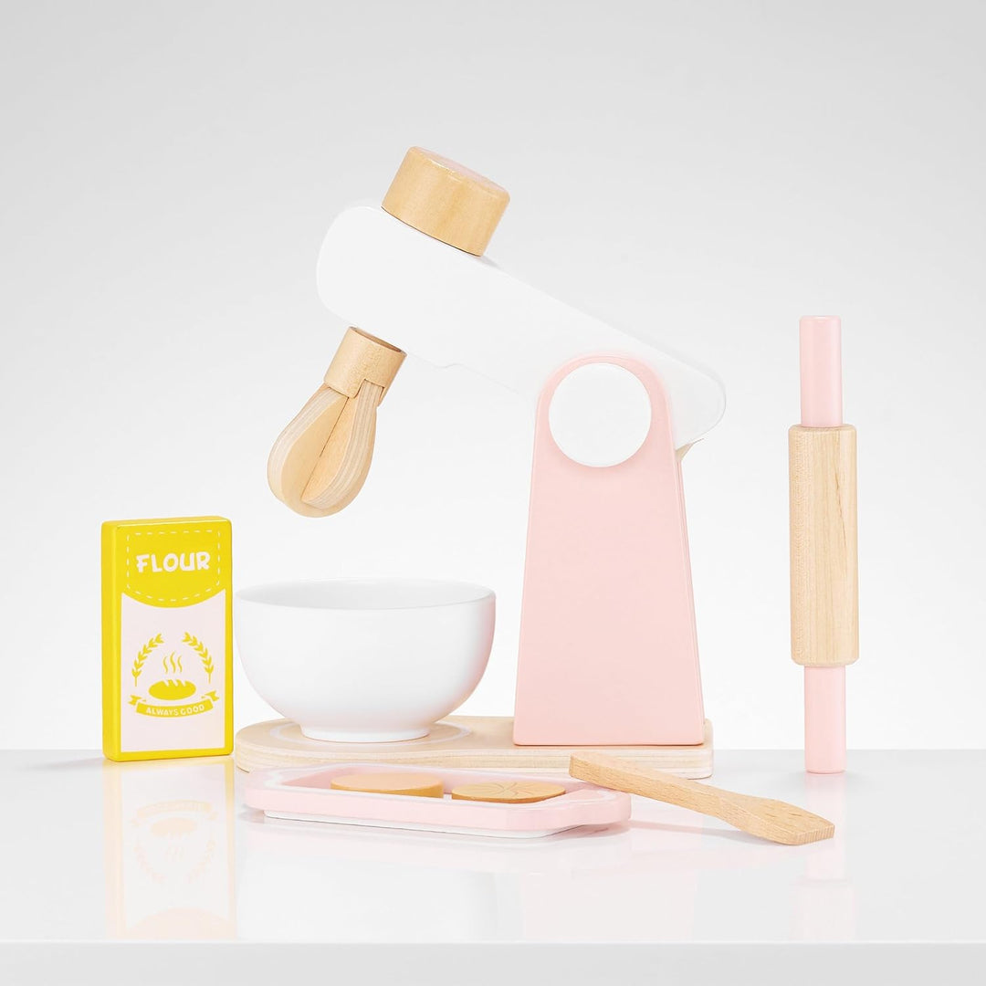 Mamabrum Holzmixer Set für Kinder mit Schüssel, Nudelholz, Mehl & Kekse - Lernspielzeug KinderküC