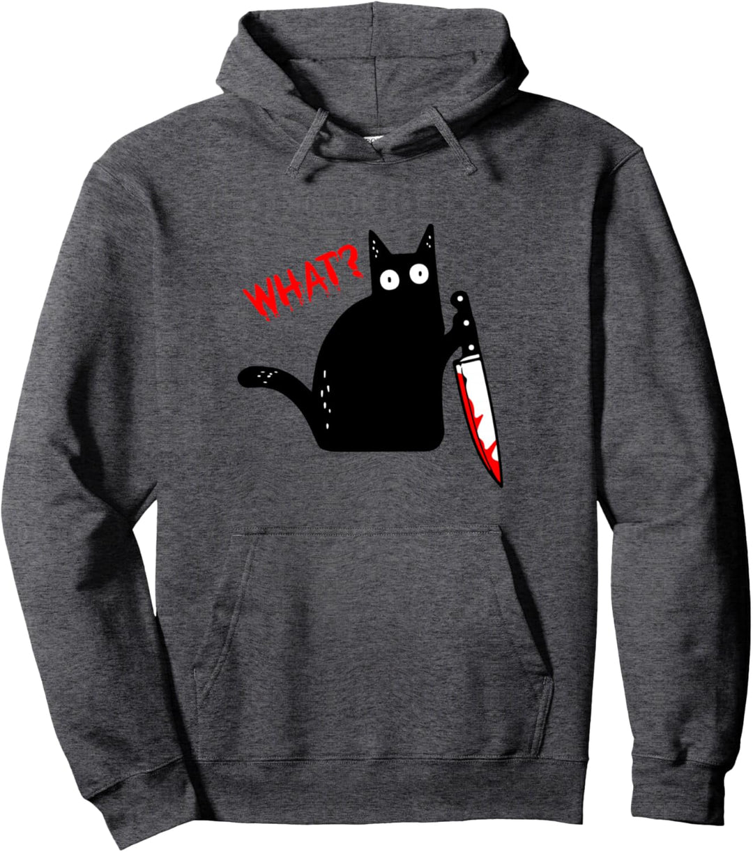 Lustige schwarze Katze mit Messer - schwarze Katze WAS? Pullover Hoodie