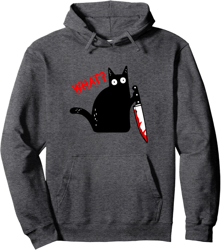 Lustige schwarze Katze mit Messer - schwarze Katze WAS? Pullover Hoodie