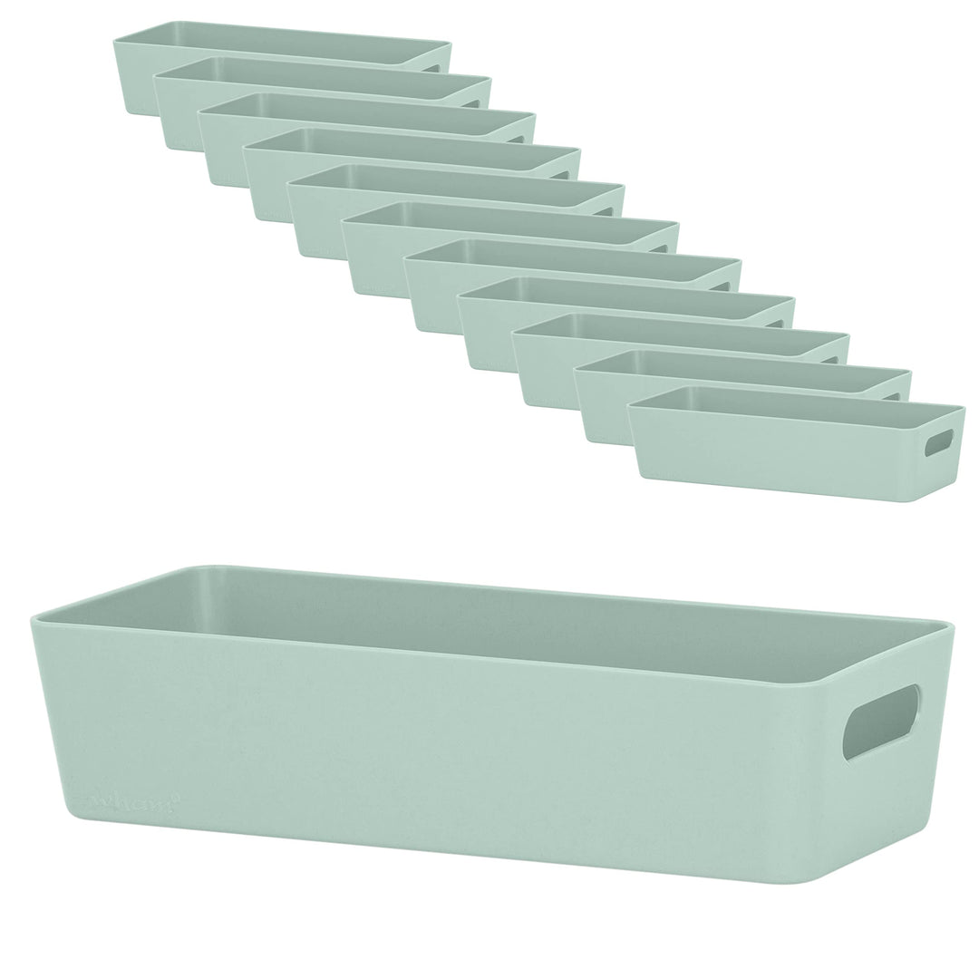 12x Ordnungsboxen - 6 cm hoch - grün - 25x10x6cm - 1 Liter - Ordnungskorb - Schubladenorganizer Silb