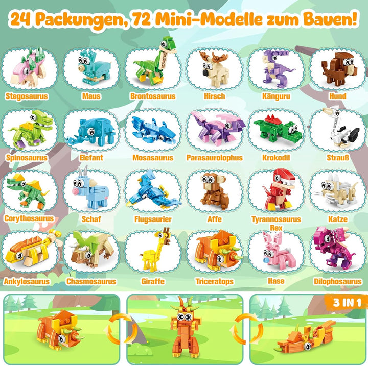 MOONTOY 24 Mitgebsel Kindergeburtstag Gastgeschenke, 3-in-1 Mini Bausteine Tiere Konstruktionsspielz