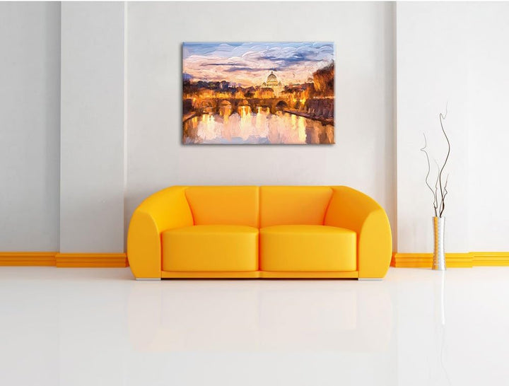 Nachtansicht der Basilika St. Peter in Rom Kunst Pinsel Effekt, Format: 120x80 auf Leinwand, riesige
