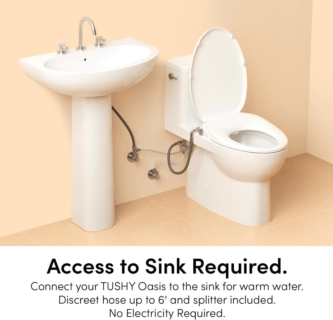 TUSHY Oasis Bidet-Sitz für Warmwasser, nicht elektrisch, länglich, selbstreinigende Doppeldüsen, ein